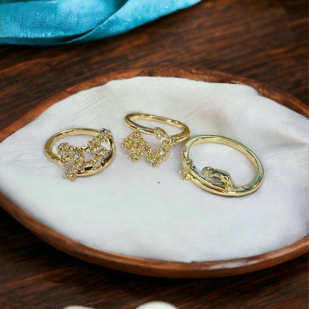 NEW Goldtone Clear Crystal Celestial Constellation Zodiac Adjustable Star Ring